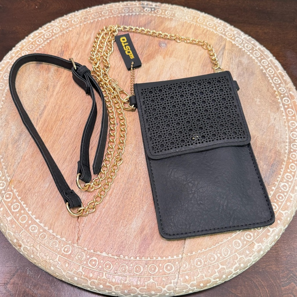 SeOSTO Black Leather‎ Crossbody Bag Stadium Travel Purse Cell Phone Wallet